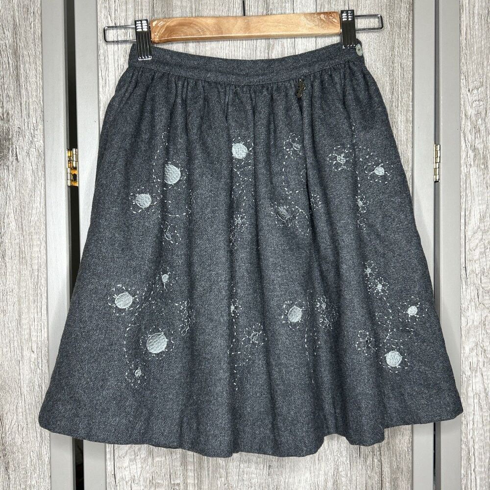 Tartine Et Chocolat Wool Skirt Girls Size 8 Embroidered Full Made in France Gray